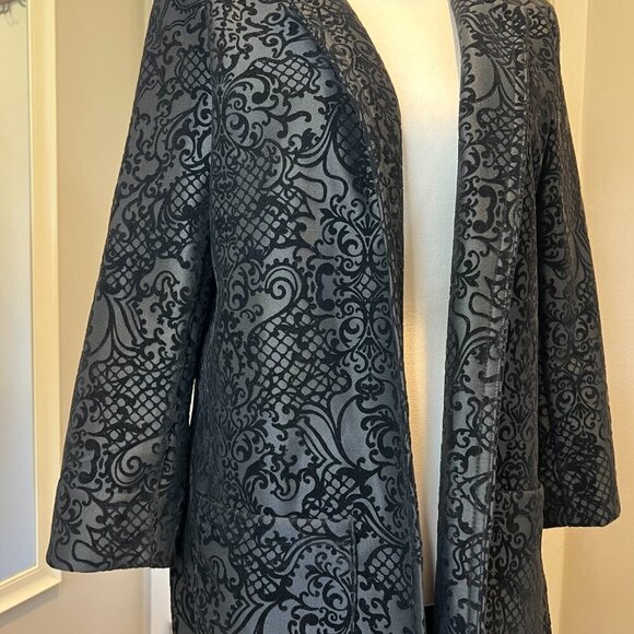 Roz & Ali Black Paisley Burnout Velvet Long Duster Jacket, Size Medium - Picture 4 of 15